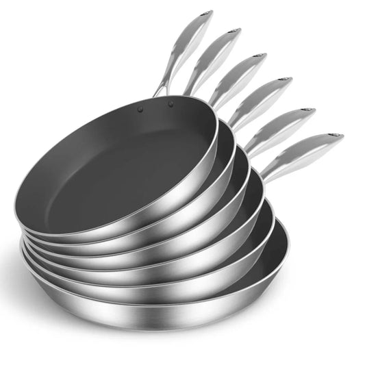 Stainless Steel Fry Pan Set Premium 6X Induction Non-Stick Interior Skillet Frying Pan