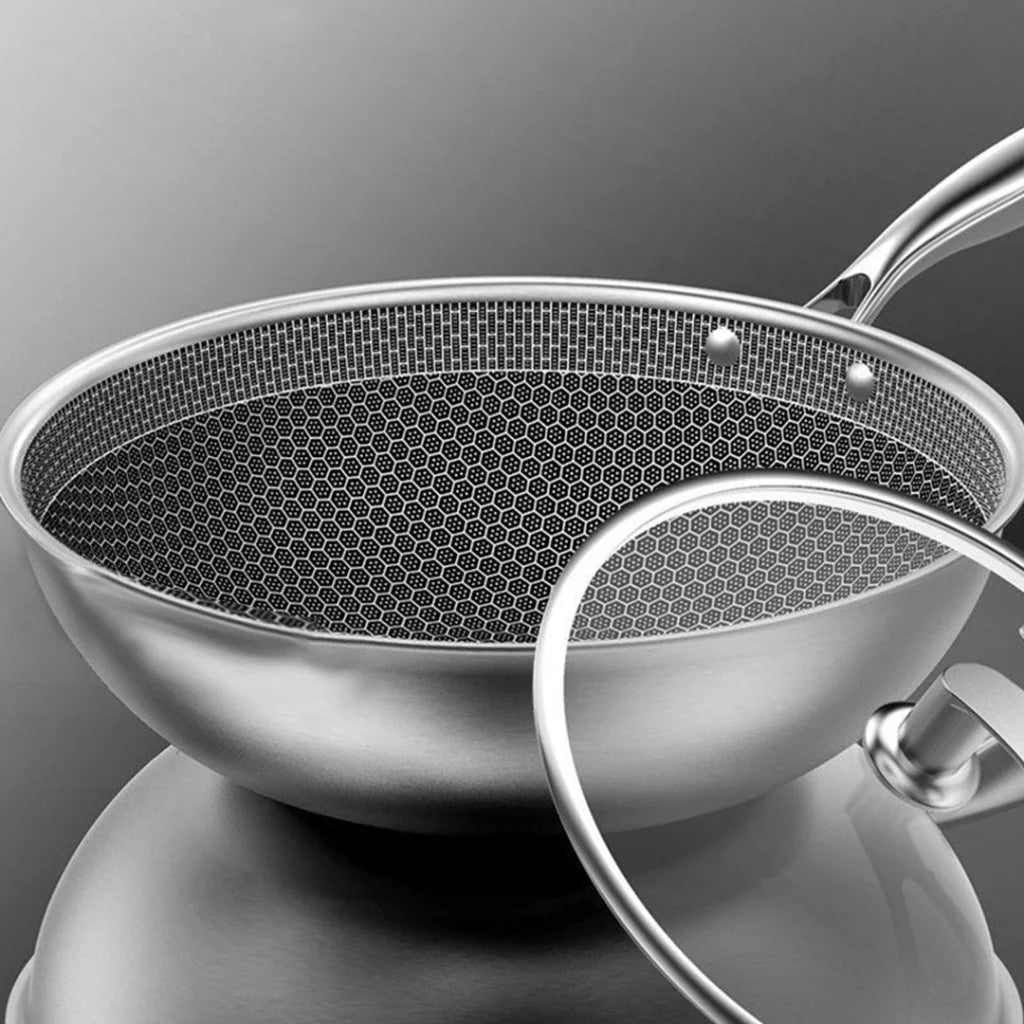 Stainless Steel Frying Pan 2X 32cm Tri-Ply Cooking Skillet Textured Non Stick Interior with Glass Lid