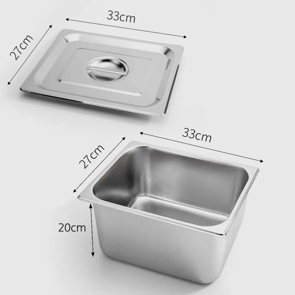 Stainless Steel Gastronorm Pan Premium 2X Full Size 1/2 20cm Deep Tray with Lid