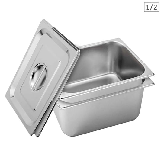 Stainless Steel Gastronorm Pan Premium 2X Full Size 1/2 20cm Deep Tray with Lid