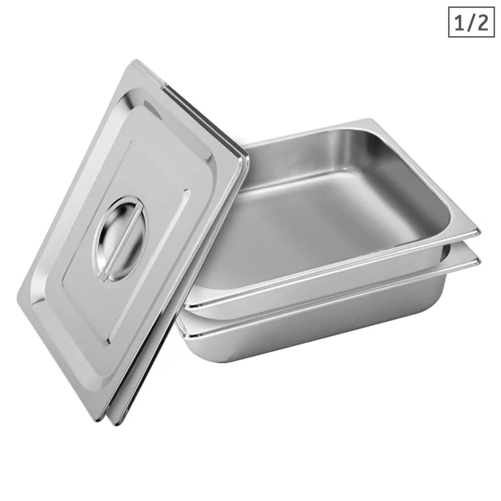 Stainless Steel Gastronorm Pan Premium 2X Full Size 1/2 6.5cm Deep Tray with Lid