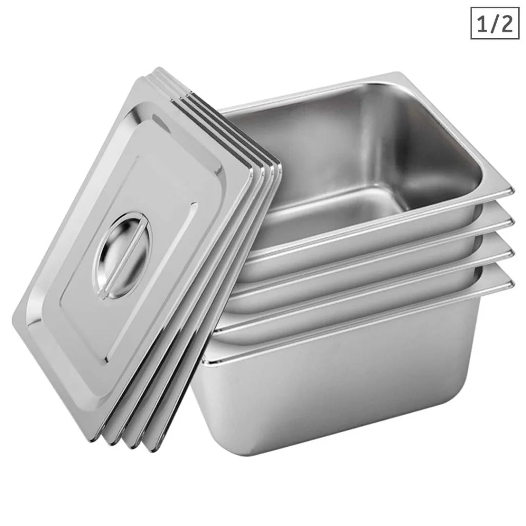 Stainless Steel Gastronorm Pan Premium 4X Full Size 1/2 20cm Deep Tray with Lid