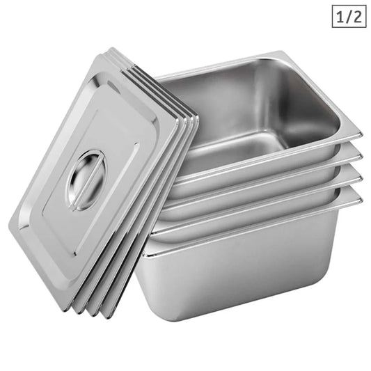 Stainless Steel Gastronorm Pan Premium 4X Full Size 1/2 20cm Deep Tray with Lid