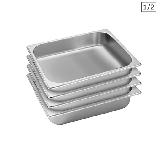 Stainless Steel Gastronorm Pan Premium 4X Full Size 1/2 6.5cm Deep Tray