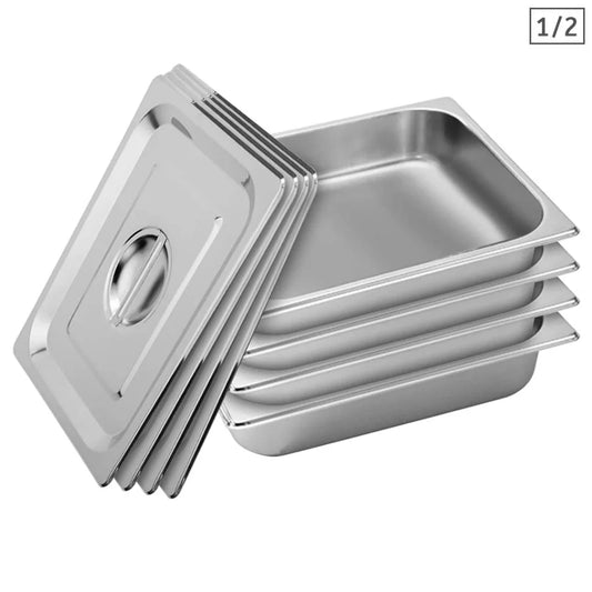 Stainless Steel Gastronorm Pan Premium 4X Full Size 1/2 6.5cm Deep Tray with Lid
