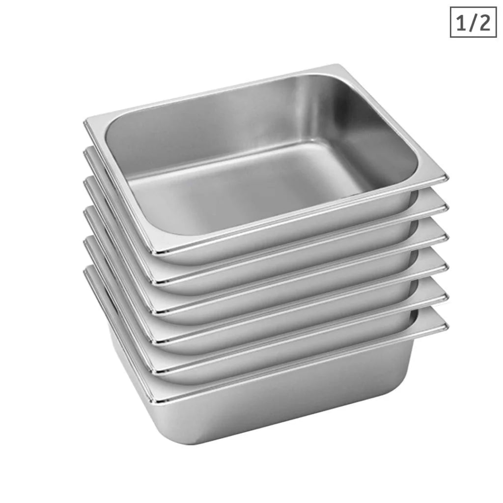Stainless Steel Gastronorm Pan Premium 6X Full Size 1/2 10cm Deep Tray
