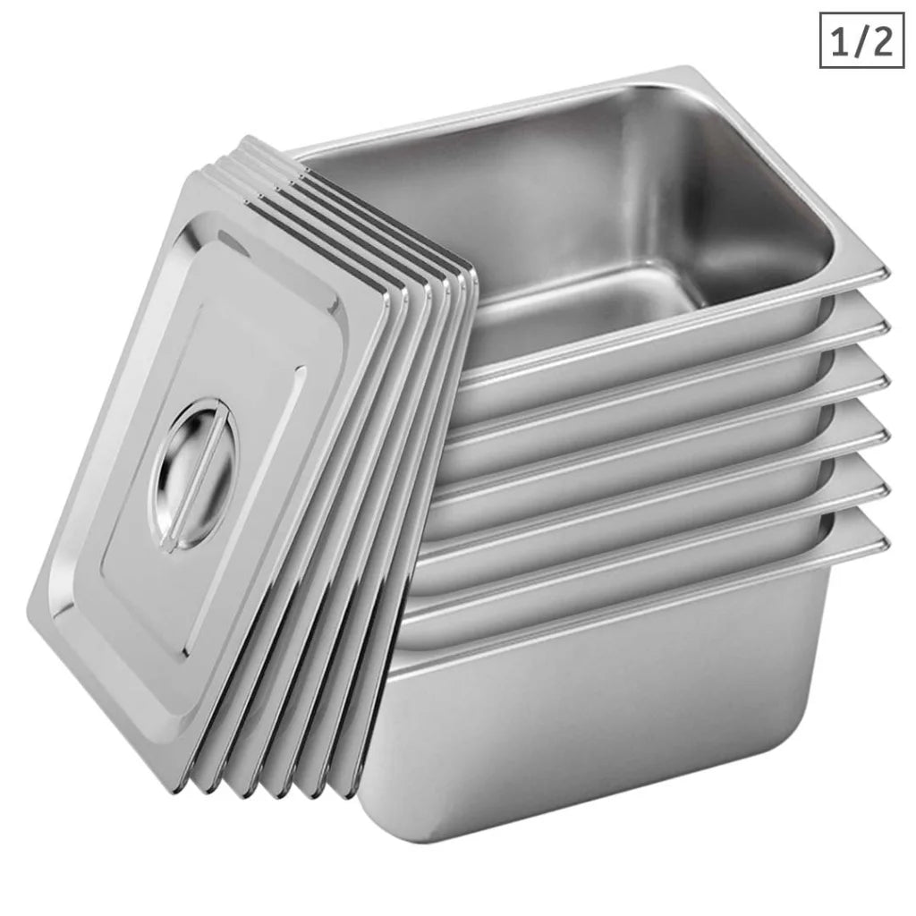 Stainless Steel Gastronorm Pan Premium 6X Full Size 1/2 20cm Deep Tray with Lid