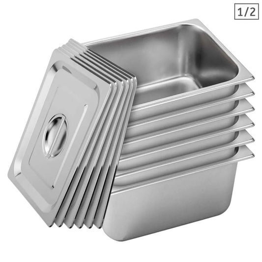 Stainless Steel Gastronorm Pan Premium 6X Full Size 1/2 20cm Deep Tray with Lid