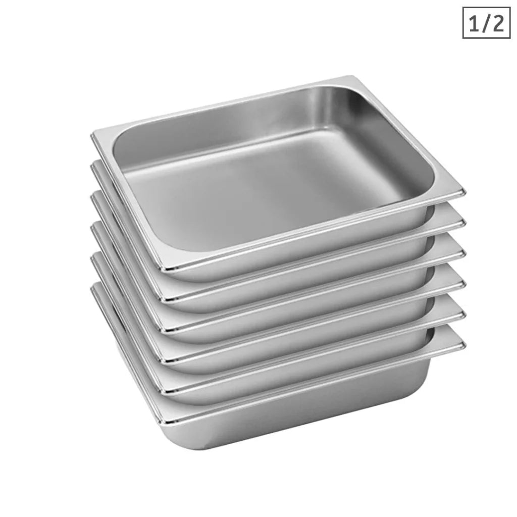 Stainless Steel Gastronorm Pan Premium 6X Full Size 1/2 6.5cm Deep Tray