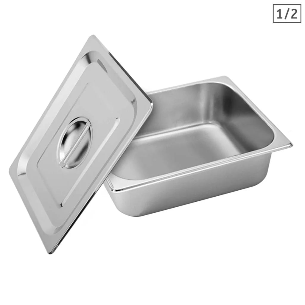 Stainless Steel Gastronorm Pan Premium Full Size 1/2 10cm Deep Tray with Lid