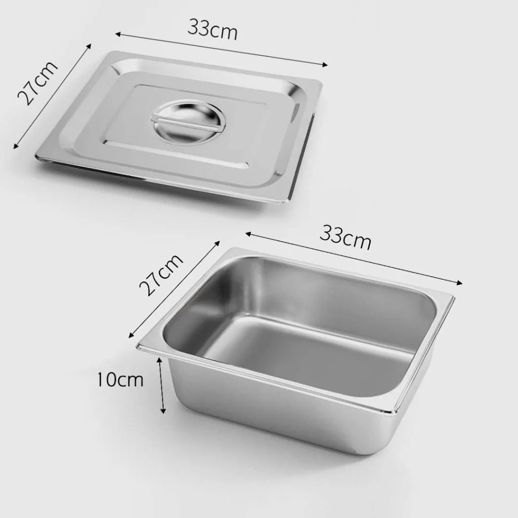 Stainless Steel Gastronorm Pan Premium Full Size 1/2 10cm Deep Tray with Lid