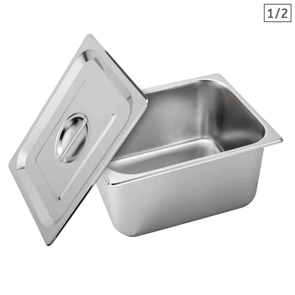 Stainless Steel Gastronorm Pan Premium Full Size 1/2 20cm Deep Tray with Lid