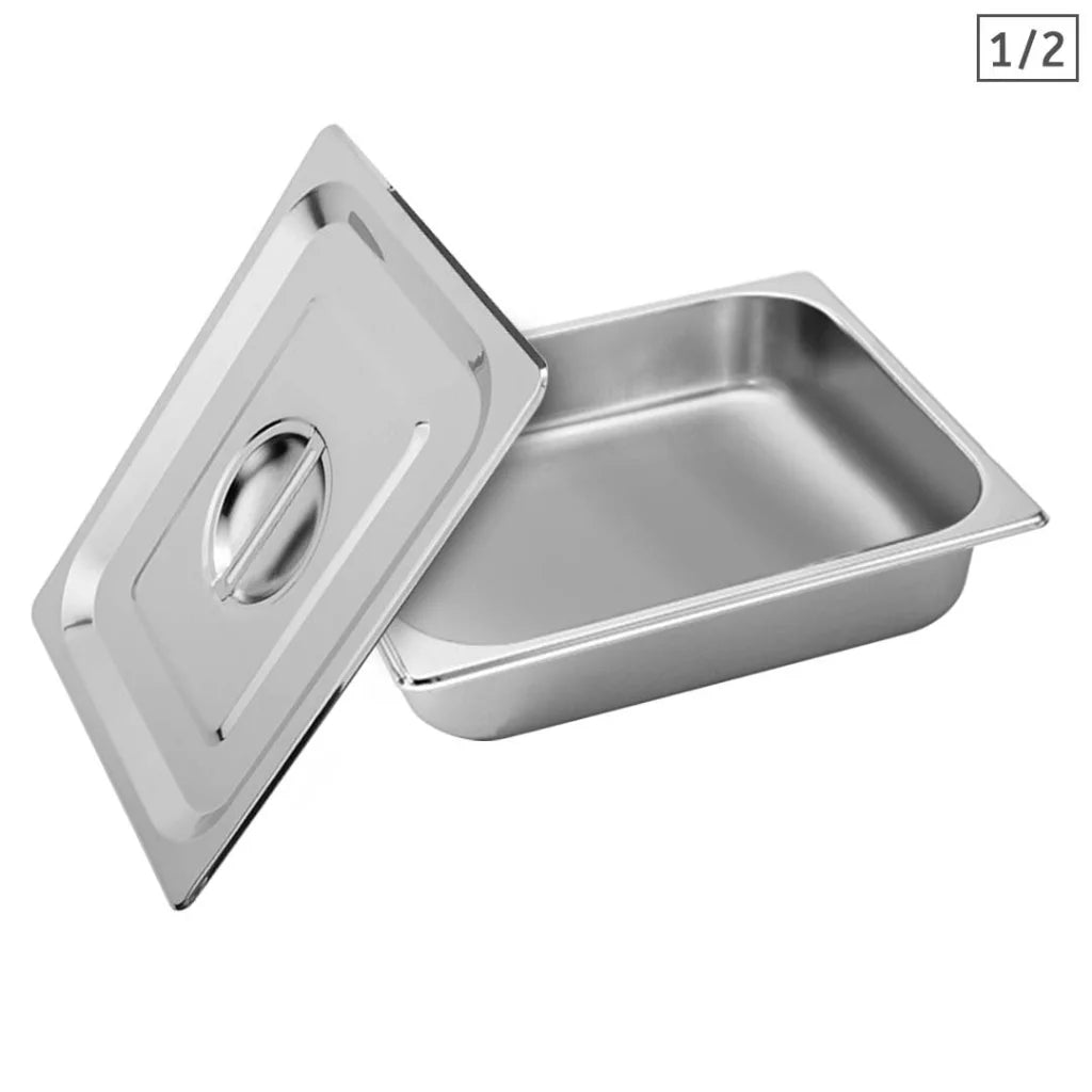 Stainless Steel Gastronorm Pan Premium Full Size 1/2 6.5cm Deep Tray with Lid
