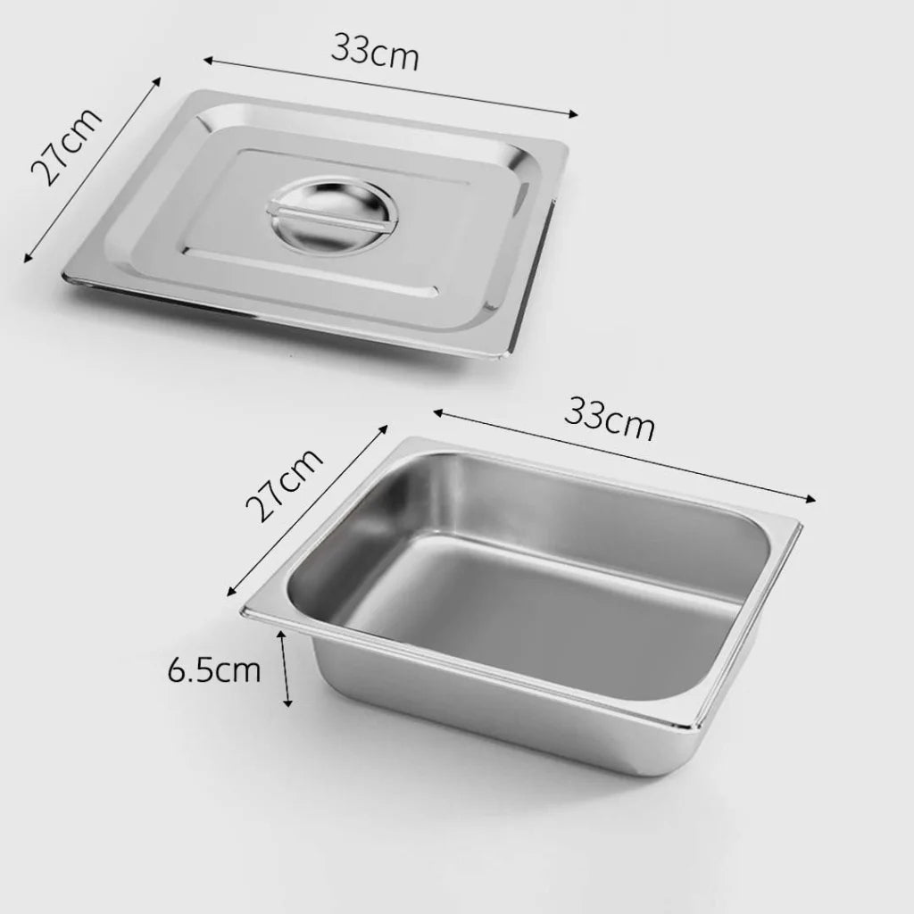 Stainless Steel Gastronorm Pan Premium Full Size 1/2 6.5cm Deep Tray with Lid