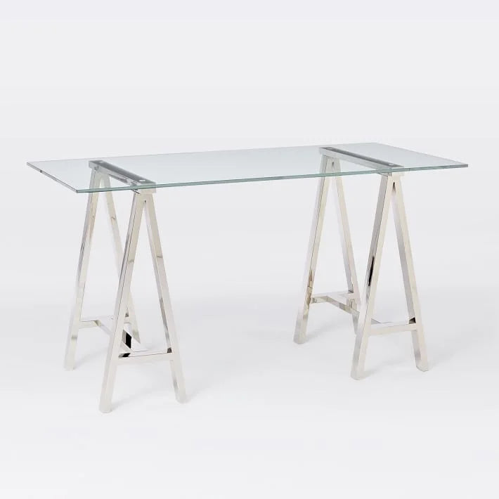 Stainless Steel & Glass Venus Office Desk Table - Furniture