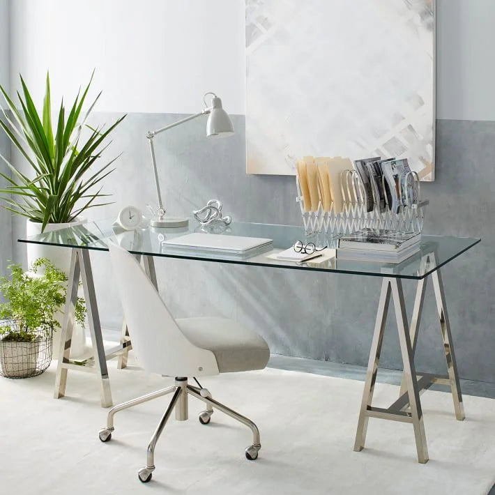Stainless Steel & Glass Venus Office Desk Table - Furniture