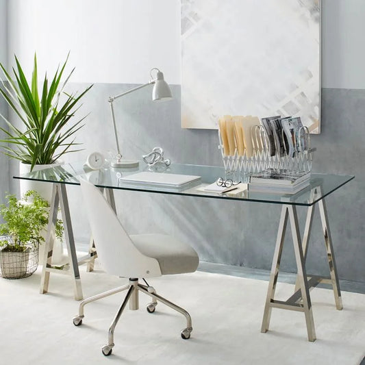 Stainless Steel & Glass Venus Office Desk Table - Furniture