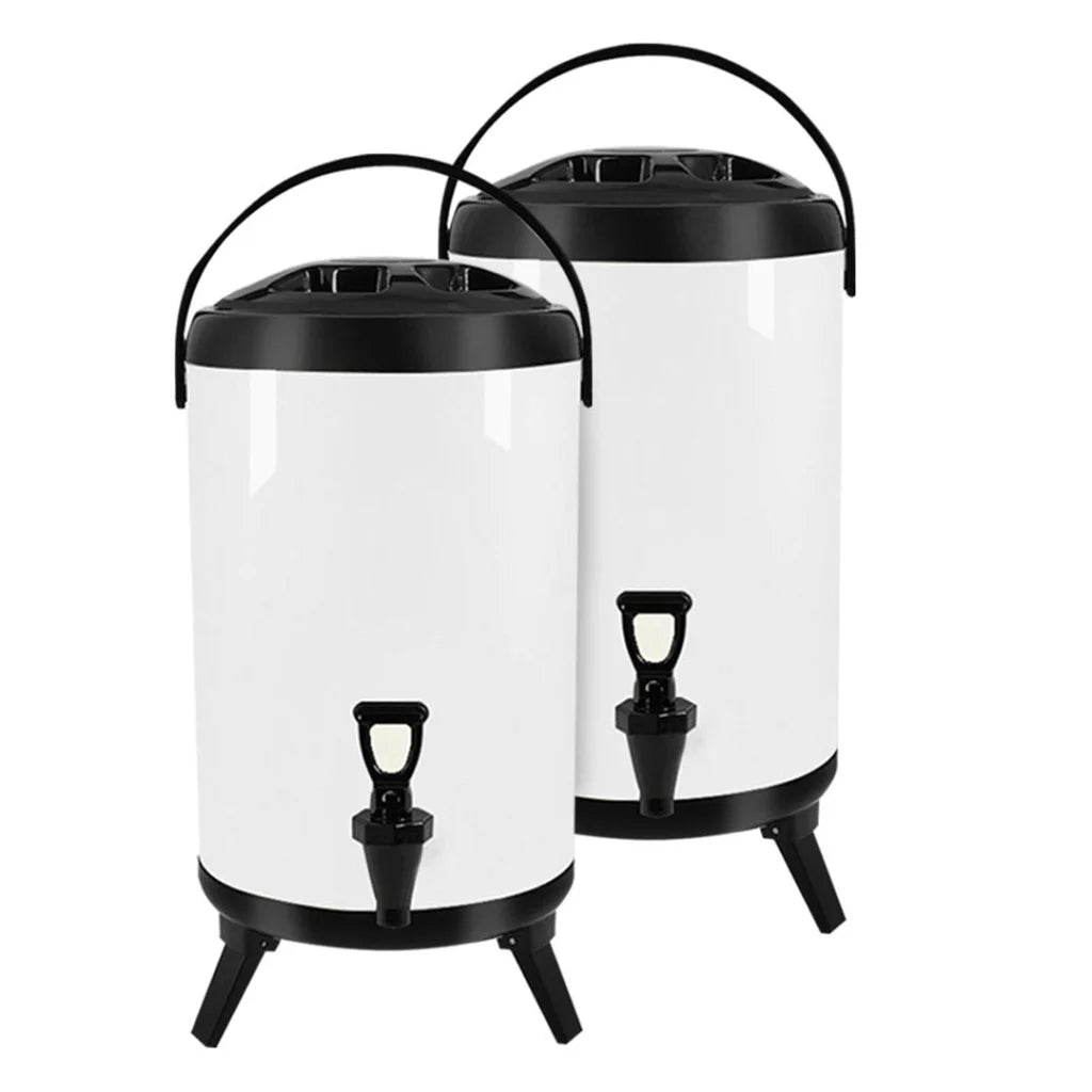 Stainless Steel Insulated Milk Tea Barrel 2X 10L Hot and Cold Beverage Dispenser with Faucet - White
