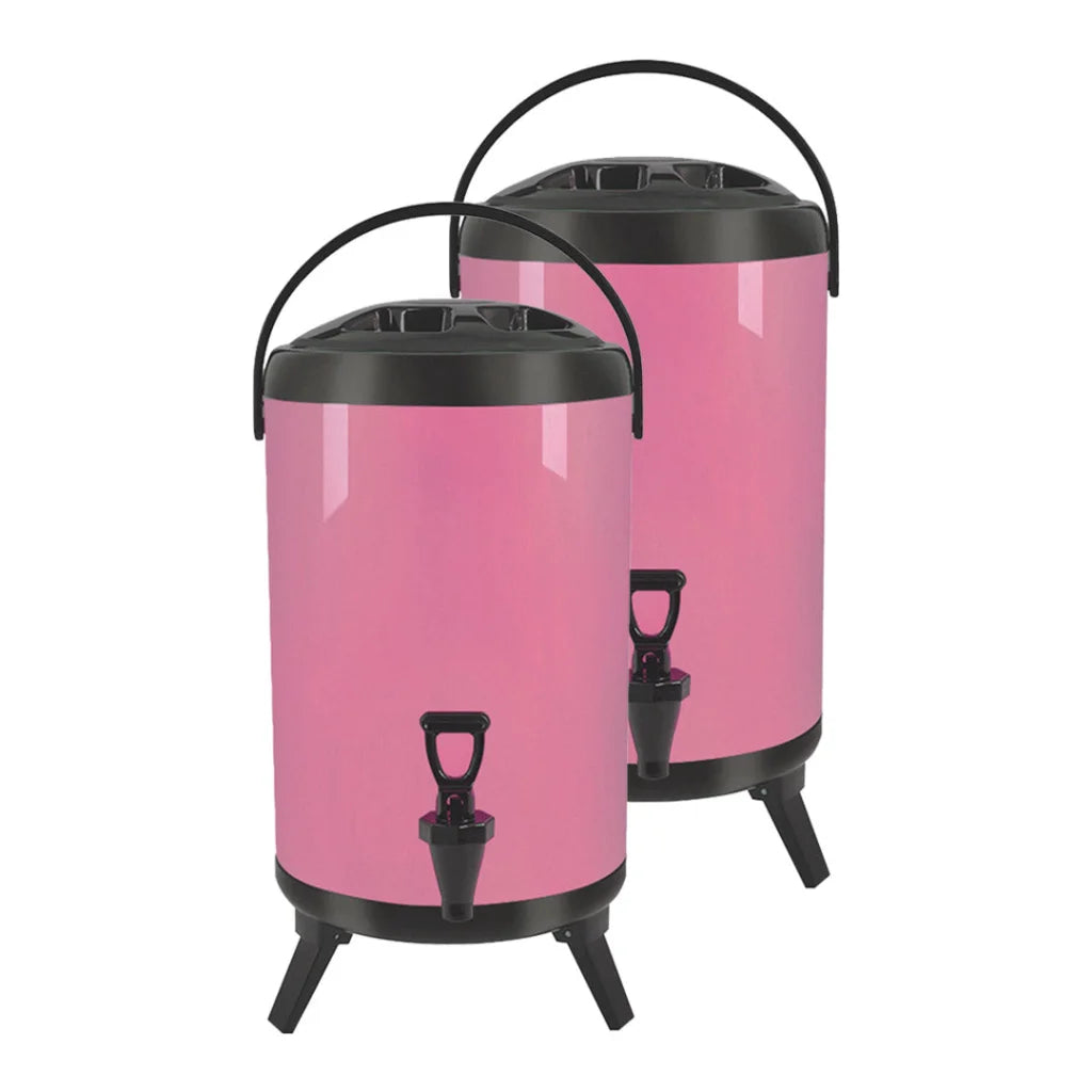 Stainless Steel Insulated Milk Tea Barrel 2X 10L Hot and Cold Beverage Dispenser with Faucet - Pink