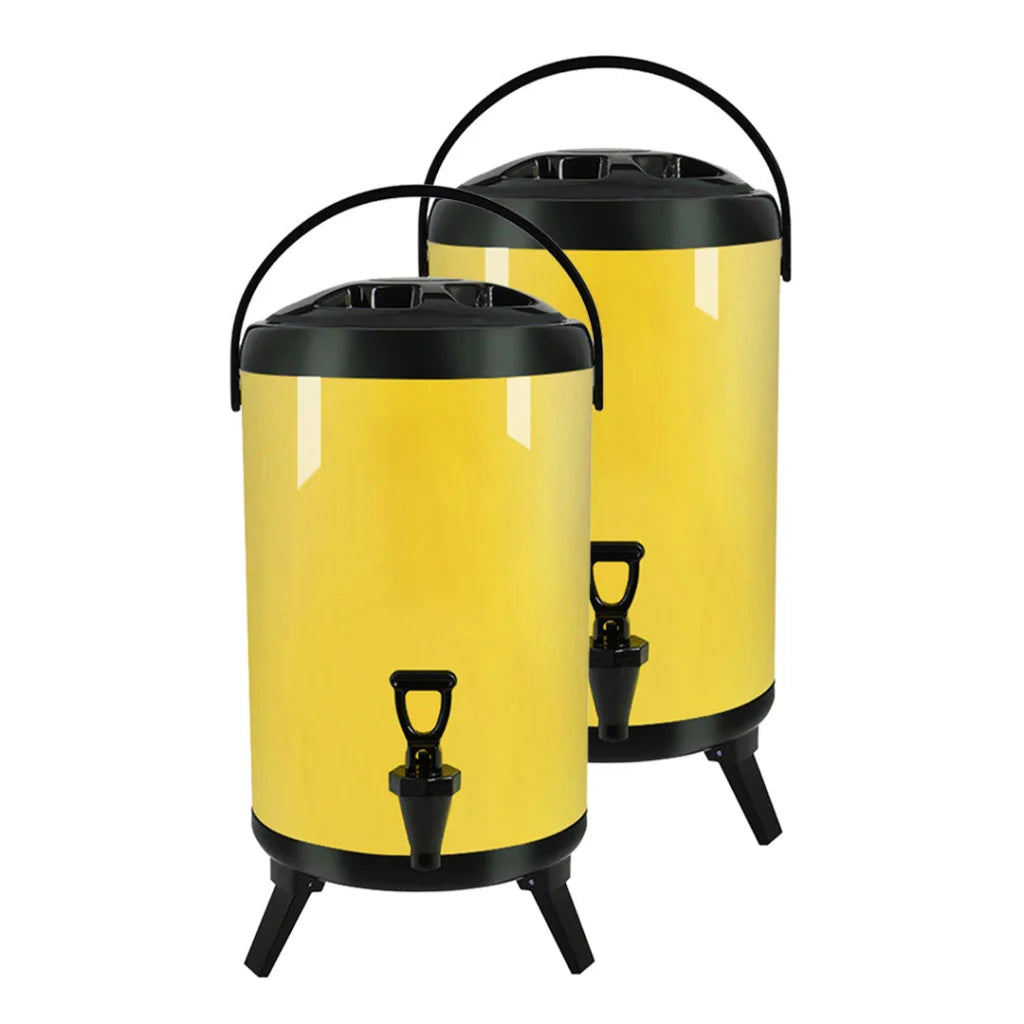 Stainless Steel Insulated Milk Tea Barrel 2X 10L Hot and Cold Beverage Dispenser with Faucet - Yellow