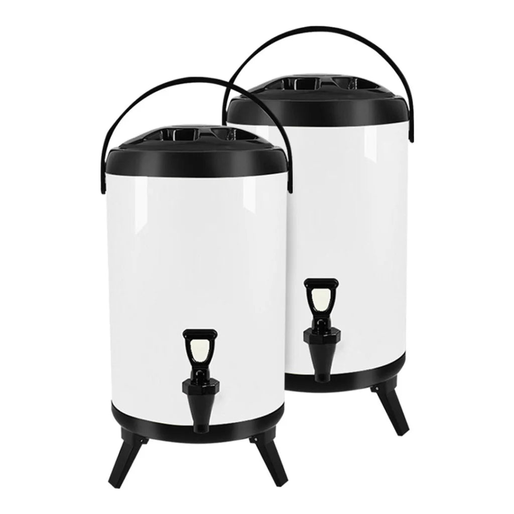 Stainless Steel Insulated Milk Tea Barrel 2X 12L Hot and Cold Beverage Dispenser with Faucet - White
