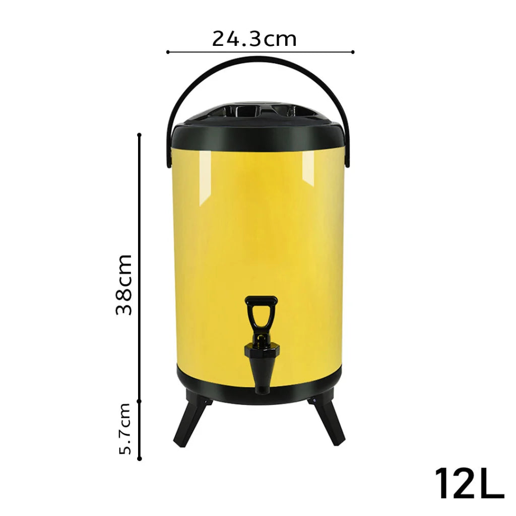 Stainless Steel Insulated Milk Tea Barrel 2X 12L Hot and Cold Beverage Dispenser with Faucet - Yellow