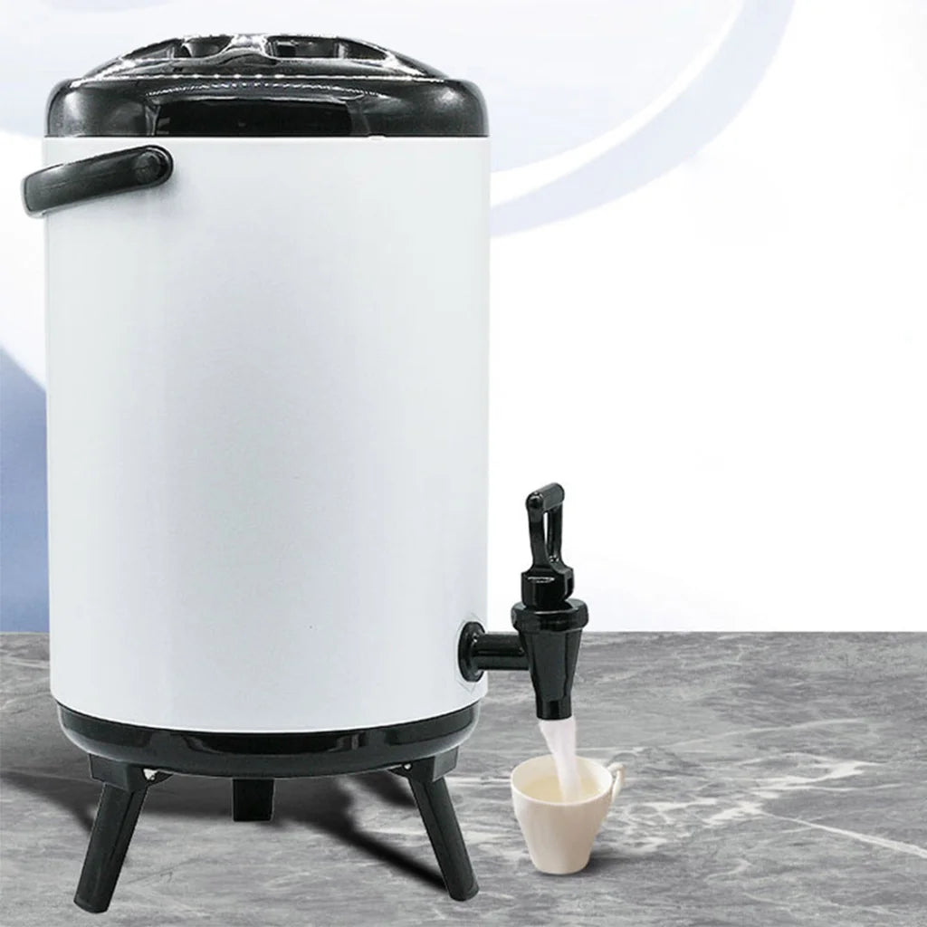 Stainless Steel Insulated Milk Tea Barrel 2X 12L Hot and Cold Beverage Dispenser with Faucet - White
