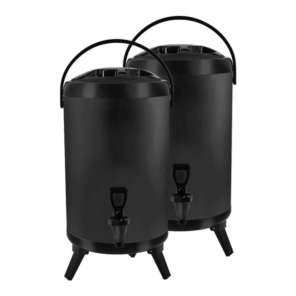 Stainless Steel Insulated Milk Tea Barrel 2X 14L Hot and Cold Beverage Dispenser with Faucet - Black