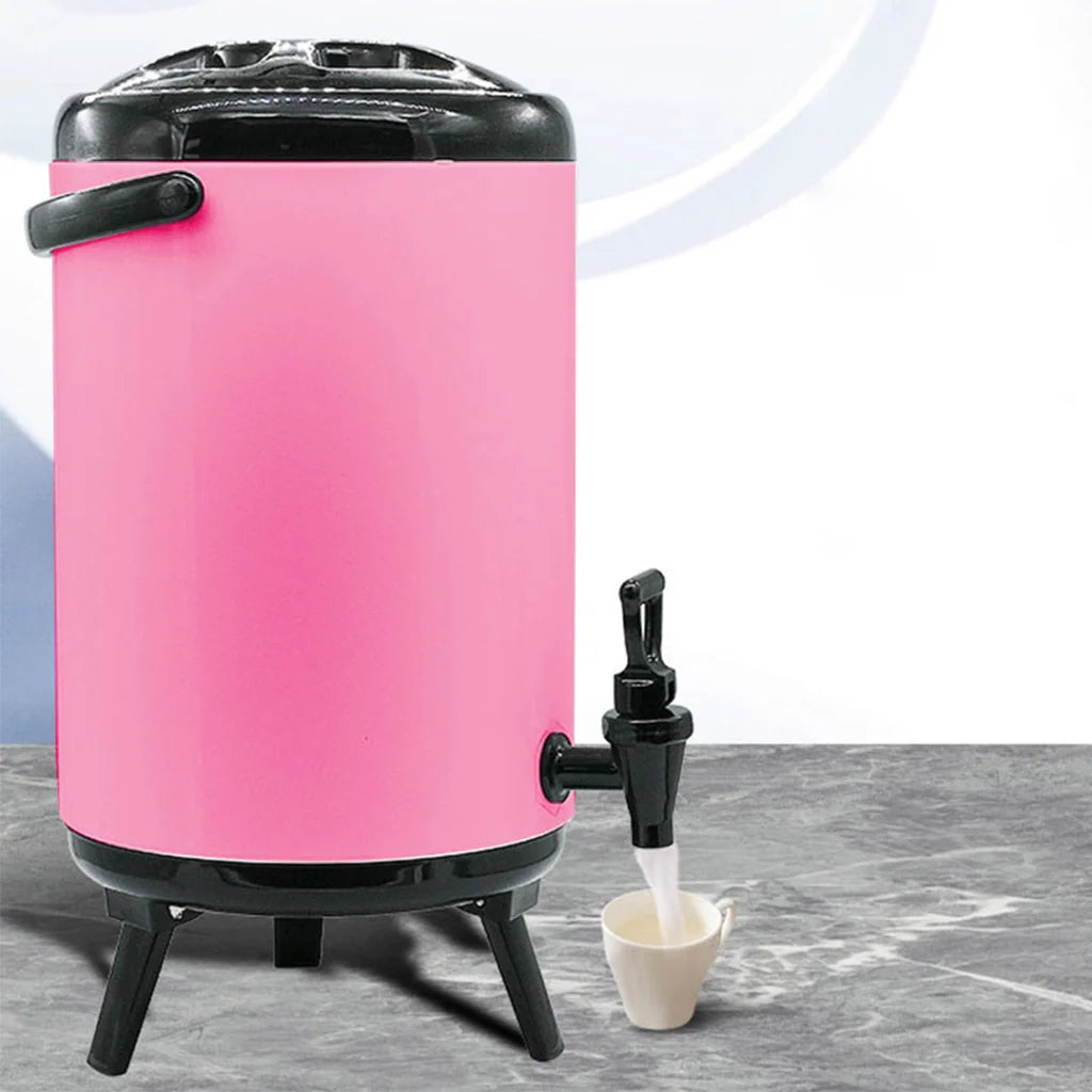 Stainless Steel Insulated Milk Tea Barrel 2X 14L Hot and Cold Beverage Dispenser with Faucet - Pink