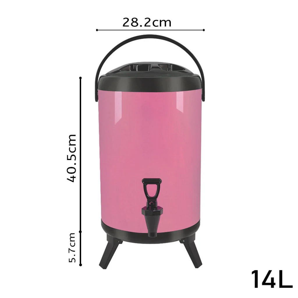 Stainless Steel Insulated Milk Tea Barrel 2X 14L Hot and Cold Beverage Dispenser with Faucet - Pink