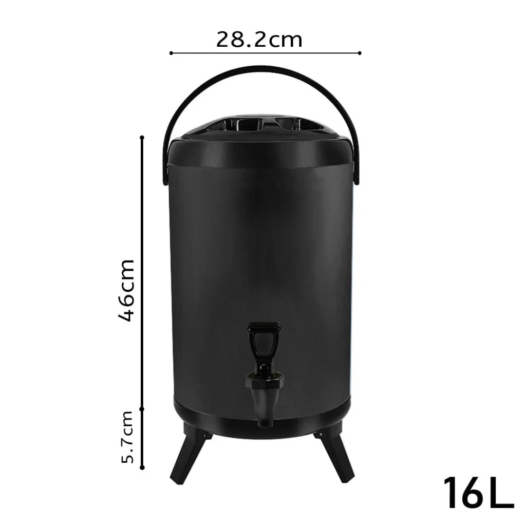 Stainless Steel Insulated Milk Tea Barrel 2X 16L Hot and Cold Beverage Dispenser with Faucet - Black