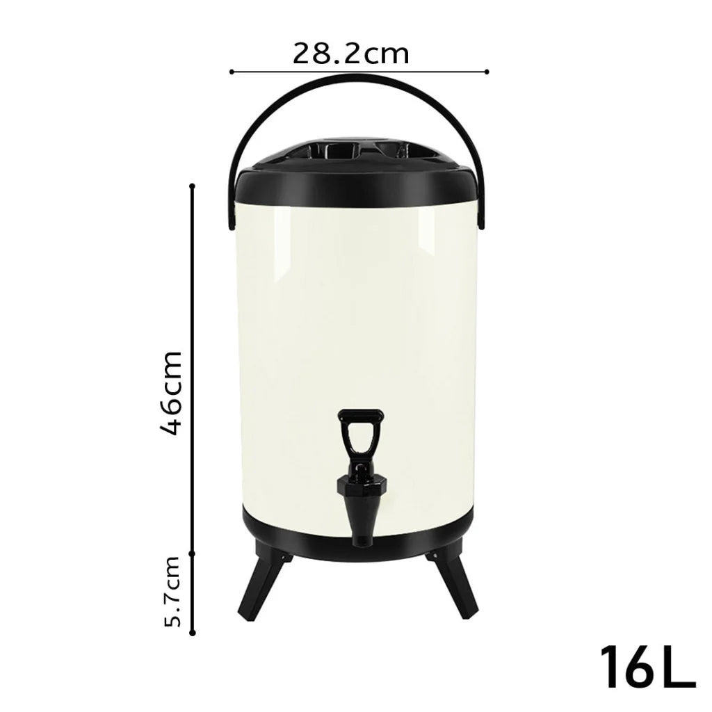 Stainless Steel Insulated Milk Tea Barrel 2X 16L Hot and Cold Beverage Dispenser with Faucet - White