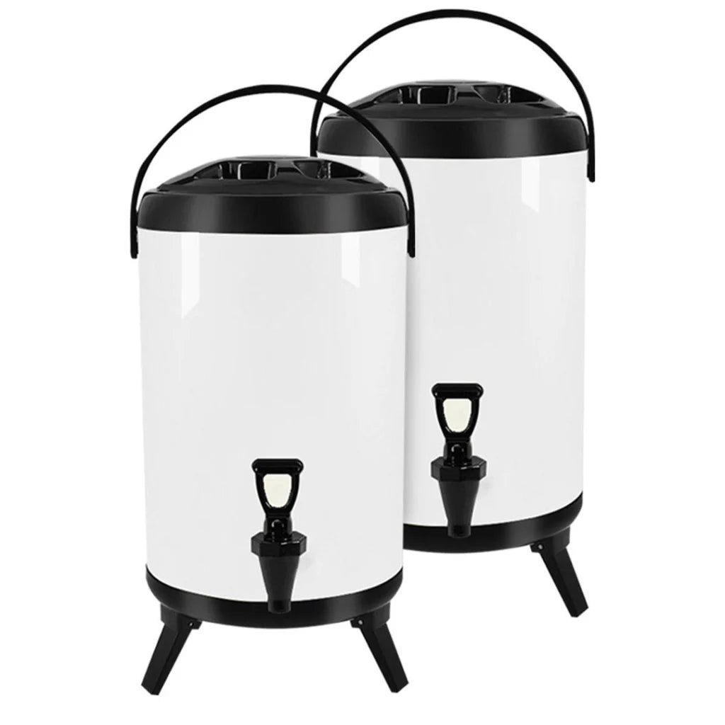 Stainless Steel Insulated Milk Tea Barrel 2X 18L Hot and Cold Beverage Dispenser with Faucet - White