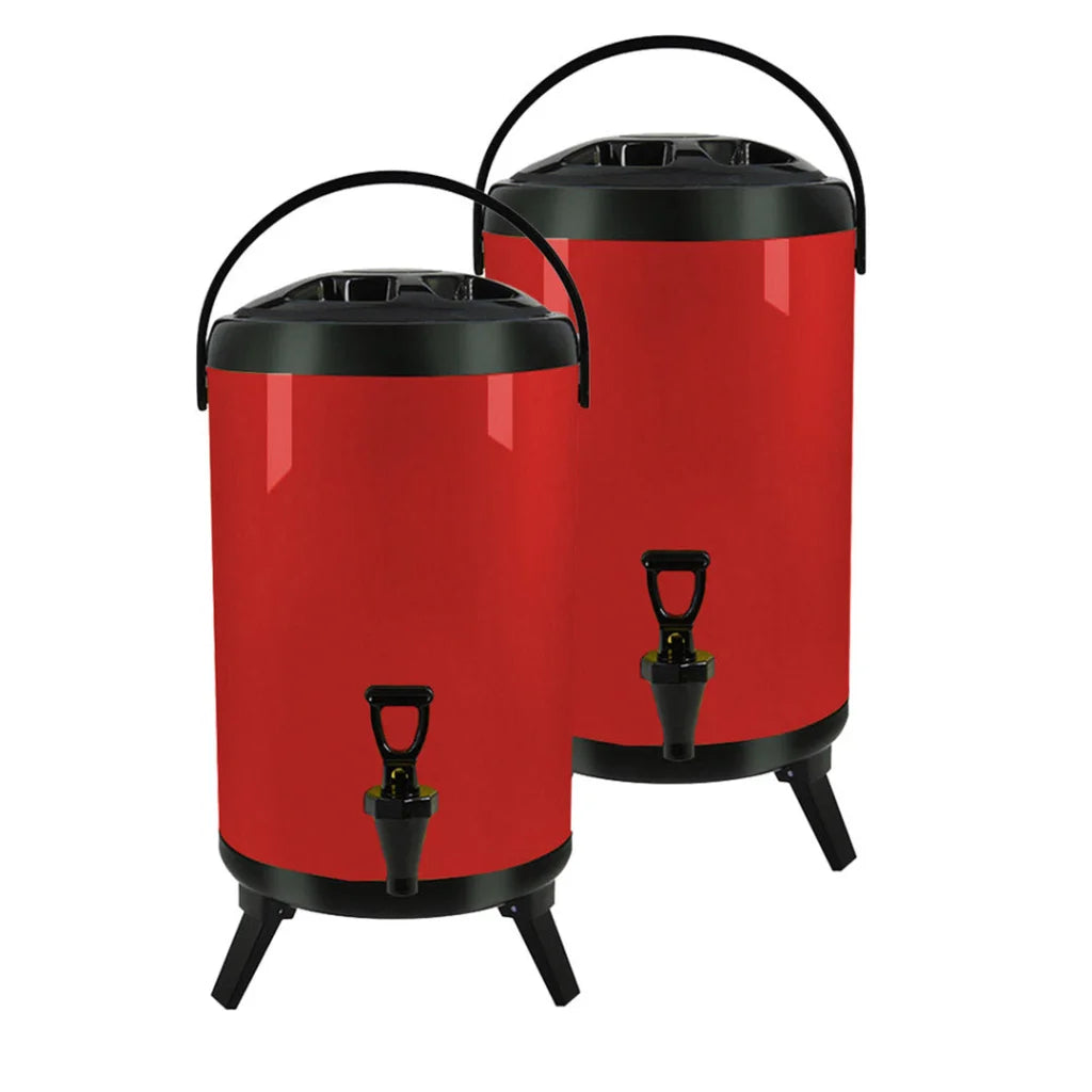 Stainless Steel Insulated Milk Tea Barrel 2X 18L Hot and Cold Beverage Dispenser with Faucet - Red