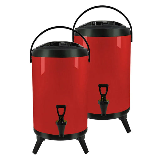 Stainless Steel Insulated Milk Tea Barrel 2X 18L Hot and Cold Beverage Dispenser with Faucet - Red