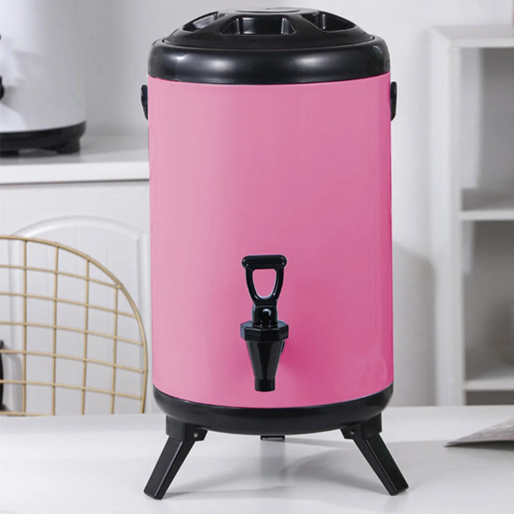 Stainless Steel Insulated Milk Tea Barrel 4X 10L Hot and Cold Beverage Dispenser with Faucet - Pink