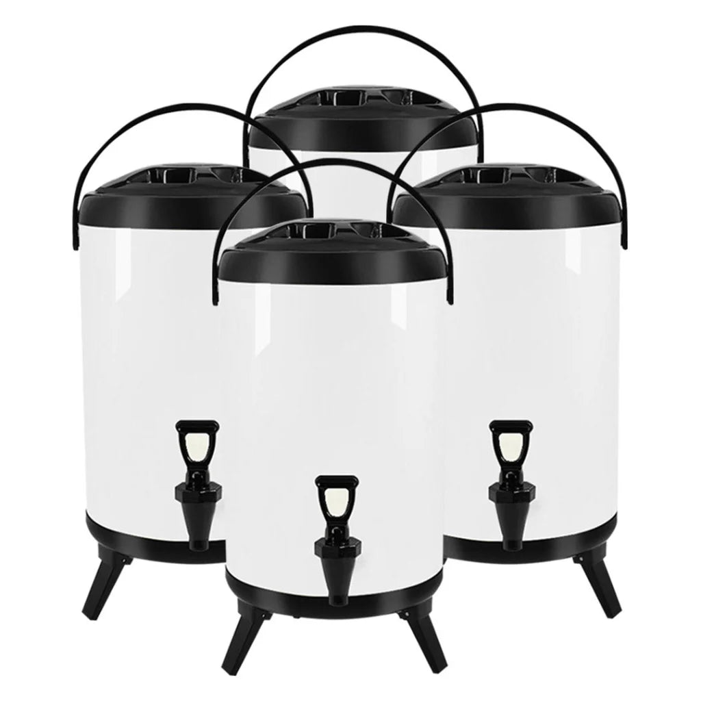 Stainless Steel Insulated Milk Tea Barrel 4X 10L Hot and Cold Beverage Dispenser with Faucet - White