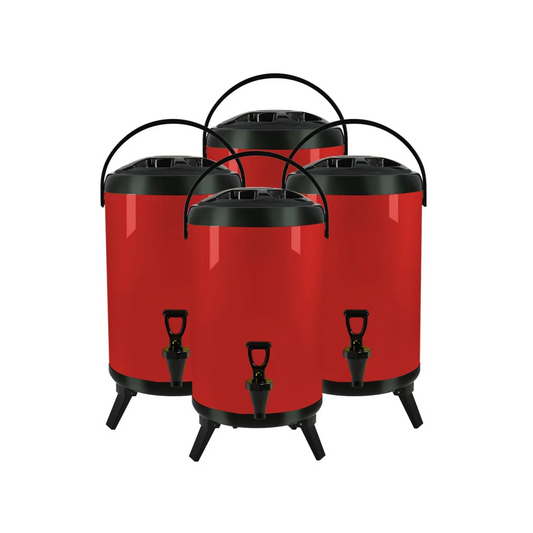 Stainless Steel Insulated Milk Tea Barrel 4X 12L Hot and Cold Beverage Dispenser with Faucet - Red