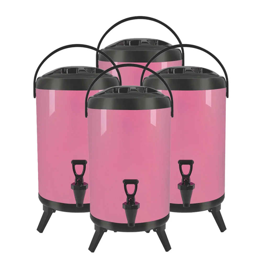 Stainless Steel Insulated Milk Tea Barrel 4X 12L Hot and Cold Beverage Dispenser with Faucet - Pink