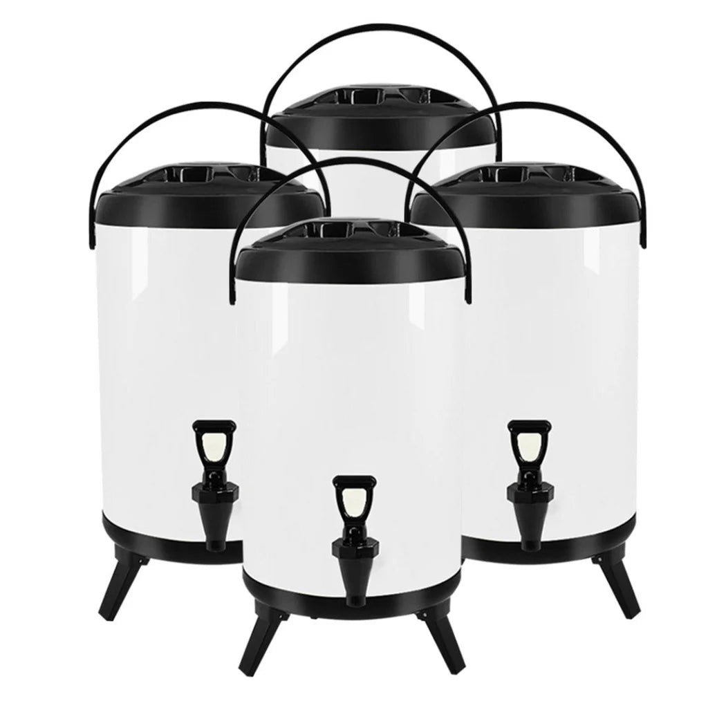 Stainless Steel Insulated Milk Tea Barrel 4X 12L Hot and Cold Beverage Dispenser with Faucet - White