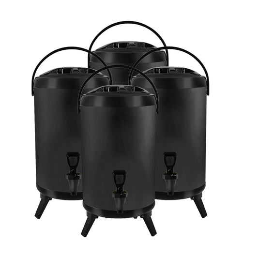 Stainless Steel Insulated Milk Tea Barrel 4X 14L Hot and Cold Beverage Dispenser with Faucet - Black