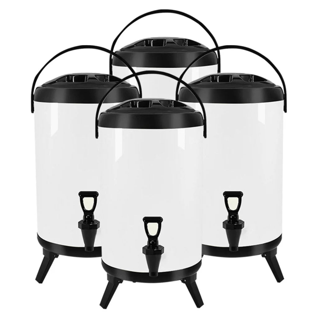Stainless Steel Insulated Milk Tea Barrel 4X 14L Hot and Cold Beverage Dispenser with Faucet - White