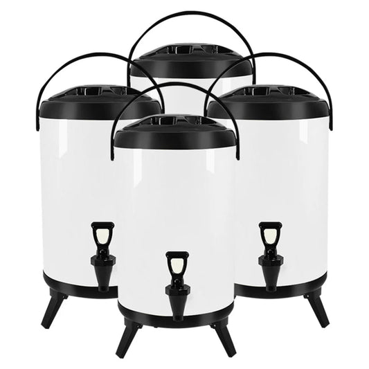 Stainless Steel Insulated Milk Tea Barrel 4X 14L Hot and Cold Beverage Dispenser with Faucet - White