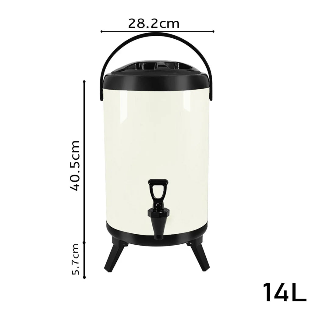 Stainless Steel Insulated Milk Tea Barrel 4X 14L Hot and Cold Beverage Dispenser with Faucet - White
