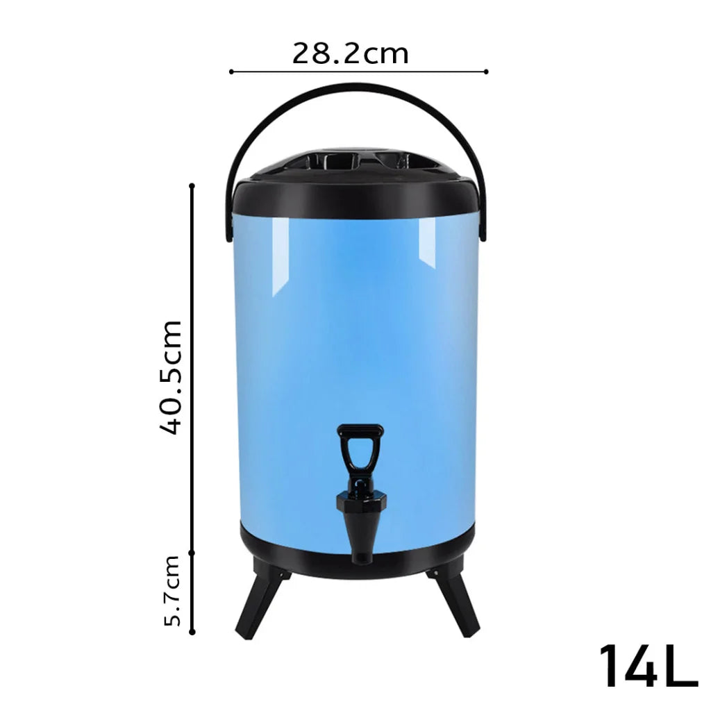 Stainless Steel Insulated Milk Tea Barrel 4X 14L Hot and Cold Beverage Dispenser with Faucet - Blue
