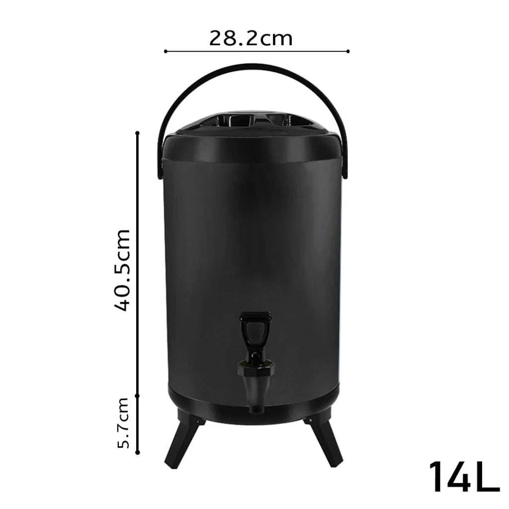 Stainless Steel Insulated Milk Tea Barrel 4X 14L Hot and Cold Beverage Dispenser with Faucet - Black
