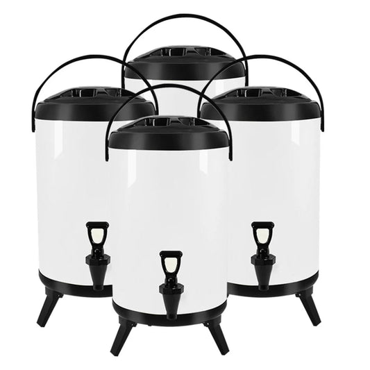 Stainless Steel Insulated Milk Tea Barrel 4X 16L Hot and Cold Beverage Dispenser with Faucet - White