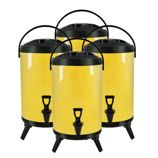 Stainless Steel Insulated Milk Tea Barrel 4X 16L Hot and Cold Beverage Dispenser with Faucet - Yellow