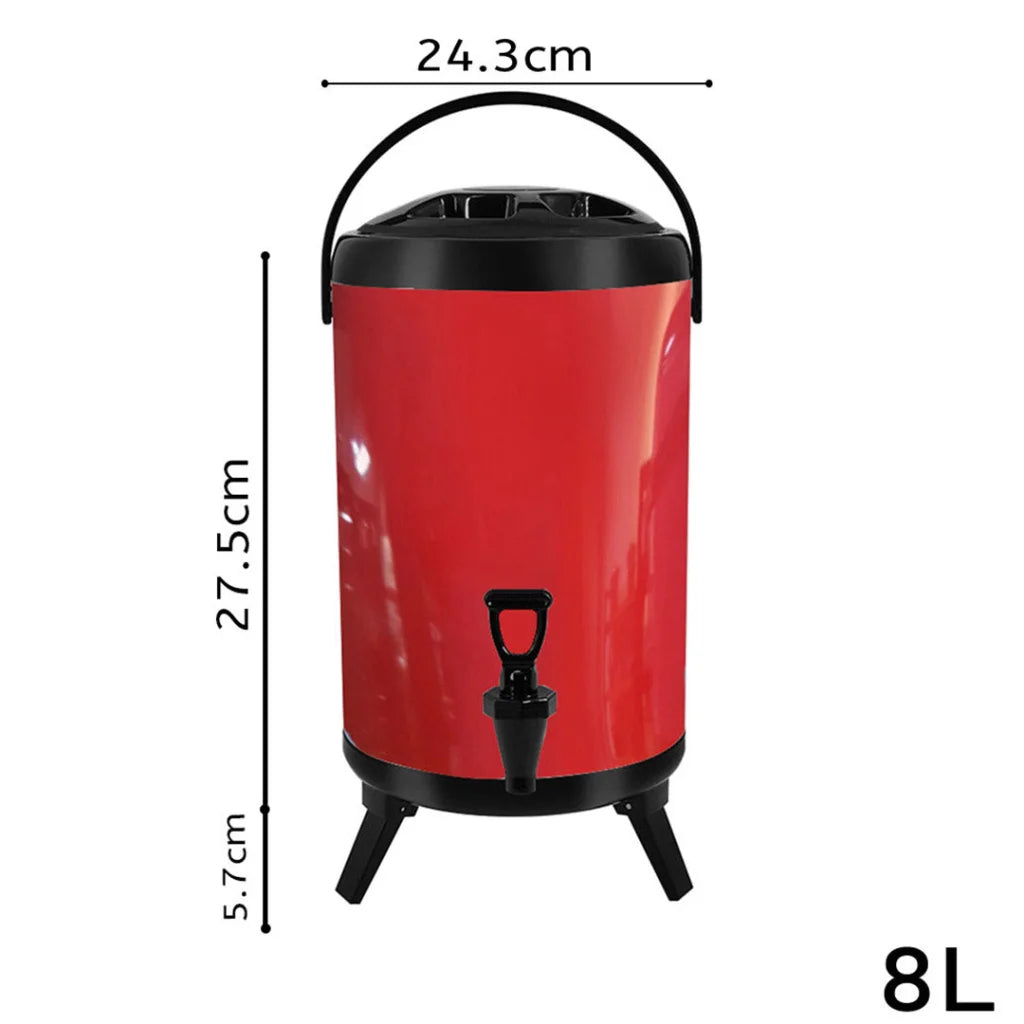 Stainless Steel Insulated Milk Tea Barrel 4X 8L Hot and Cold Beverage Dispenser with Faucet - Red