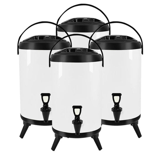 Stainless Steel Insulated Milk Tea Barrel 4X 8L Hot and Cold Beverage Dispenser with Faucet - White